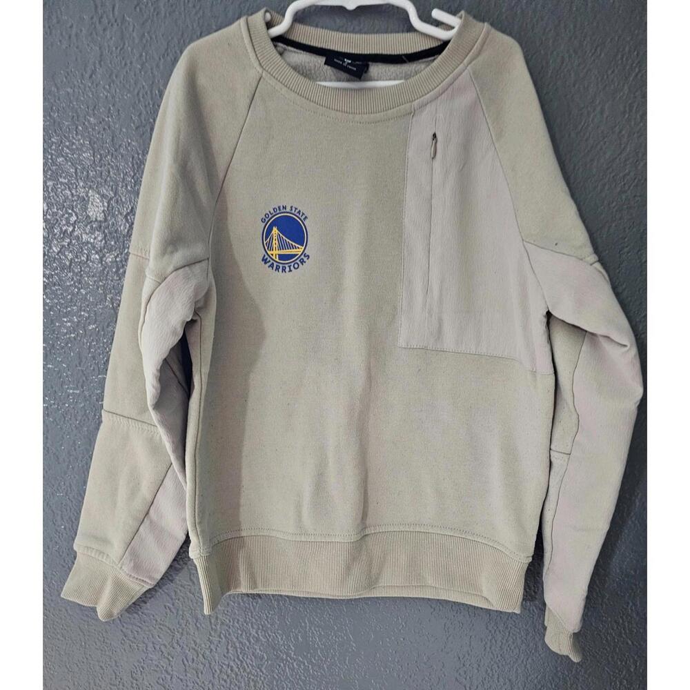 Boys NBA Golden State Warriors Sweatshirt Beige Size 8 Long Sleeve Front Pocket